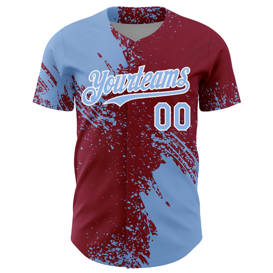 Custom Light Blue Crimson-White 3D Pattern Design Abstract Brush Stroke Authentic Baseball Jersey