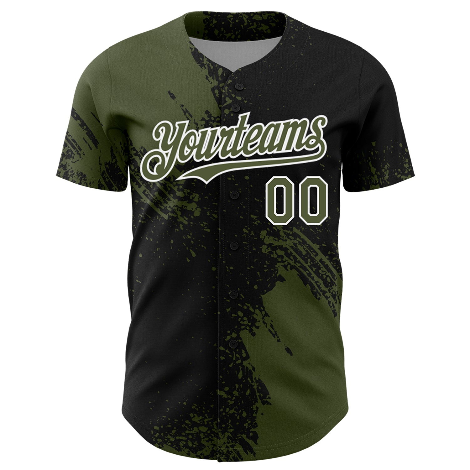 Custom Olive Black-White 3D Pattern Design Abstract Brush Stroke Authentic Baseball Jersey