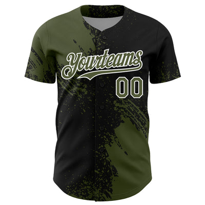 Custom Olive Black-White 3D Pattern Design Abstract Brush Stroke Authentic Baseball Jersey