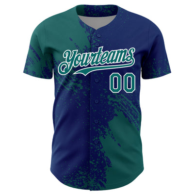 Custom Teal US Navy Blue-White 3D Pattern Design Abstract Brush Stroke Authentic Baseball Jersey