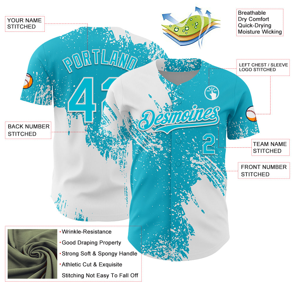 Custom White Lakes Blue 3D Pattern Design Abstract Brush Stroke Authentic Baseball Jersey