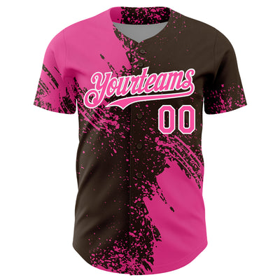Custom Pink Brown-White 3D Pattern Design Abstract Brush Stroke Authentic Baseball Jersey