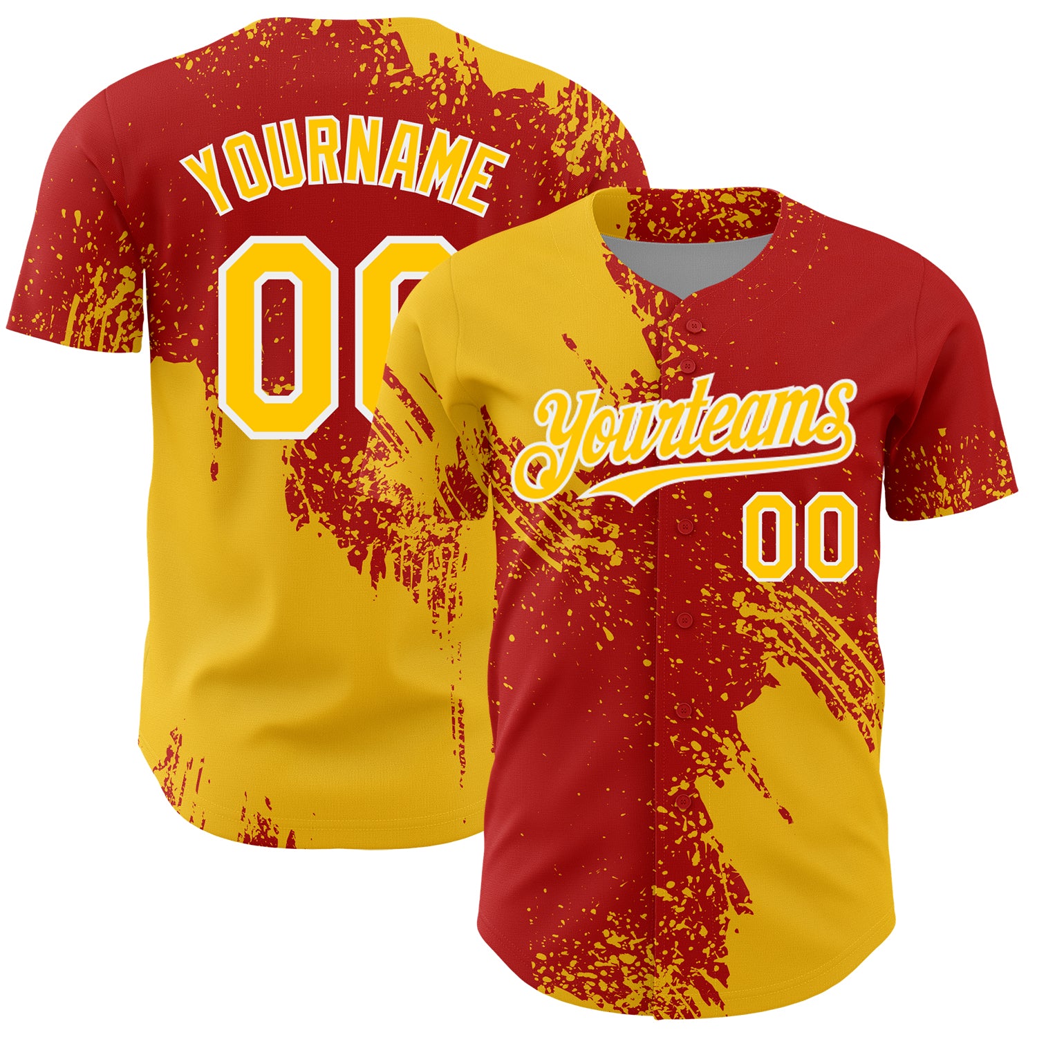 Custom Yellow Red-White 3D Pattern Design Abstract Brush Stroke Authentic Baseball Jersey
