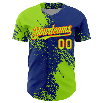 Custom Neon Green Royal-Orange 3D Pattern Design Abstract Brush Stroke Authentic Baseball Jersey