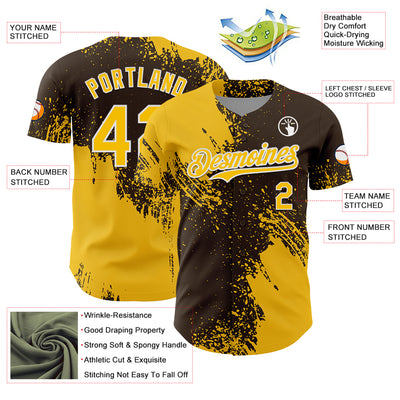 Custom Yellow Brown-White 3D Pattern Design Abstract Brush Stroke Authentic Baseball Jersey