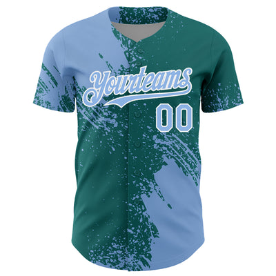 Custom Light Blue Teal-White 3D Pattern Design Abstract Brush Stroke Authentic Baseball Jersey