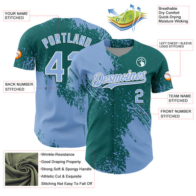Custom Light Blue Teal-White 3D Pattern Design Abstract Brush Stroke Authentic Baseball Jersey