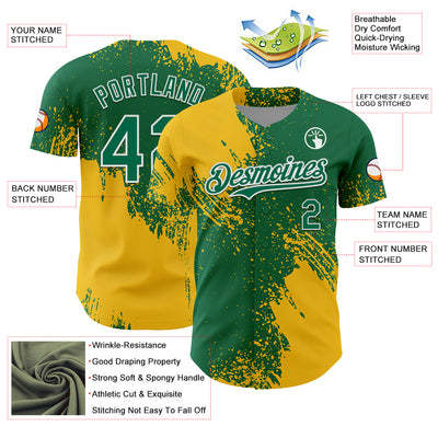 Custom Yellow Kelly Green-White 3D Pattern Design Abstract Brush Stroke Authentic Baseball Jersey