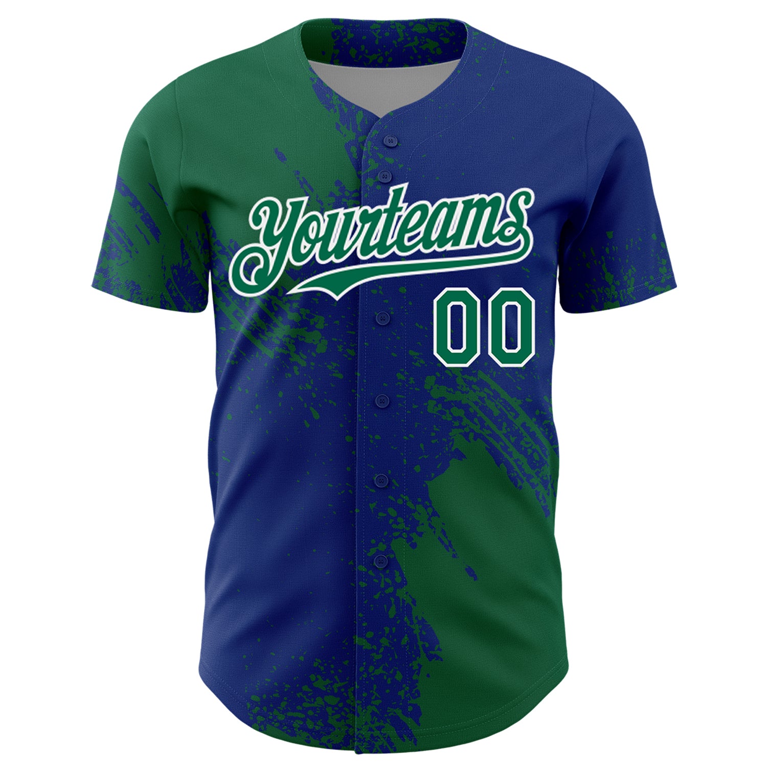 Custom Kelly Green Royal-White 3D Pattern Design Abstract Brush Stroke Authentic Baseball Jersey