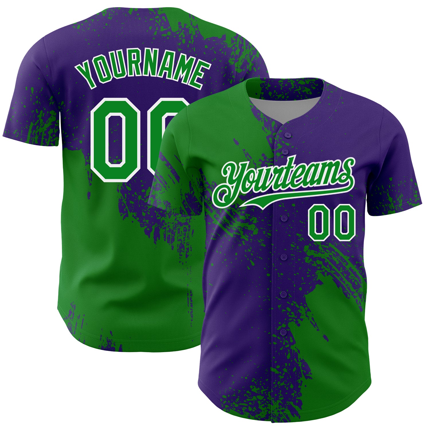 Custom Grass Green Purple-White 3D Pattern Design Abstract Brush Stroke Authentic Baseball Jersey