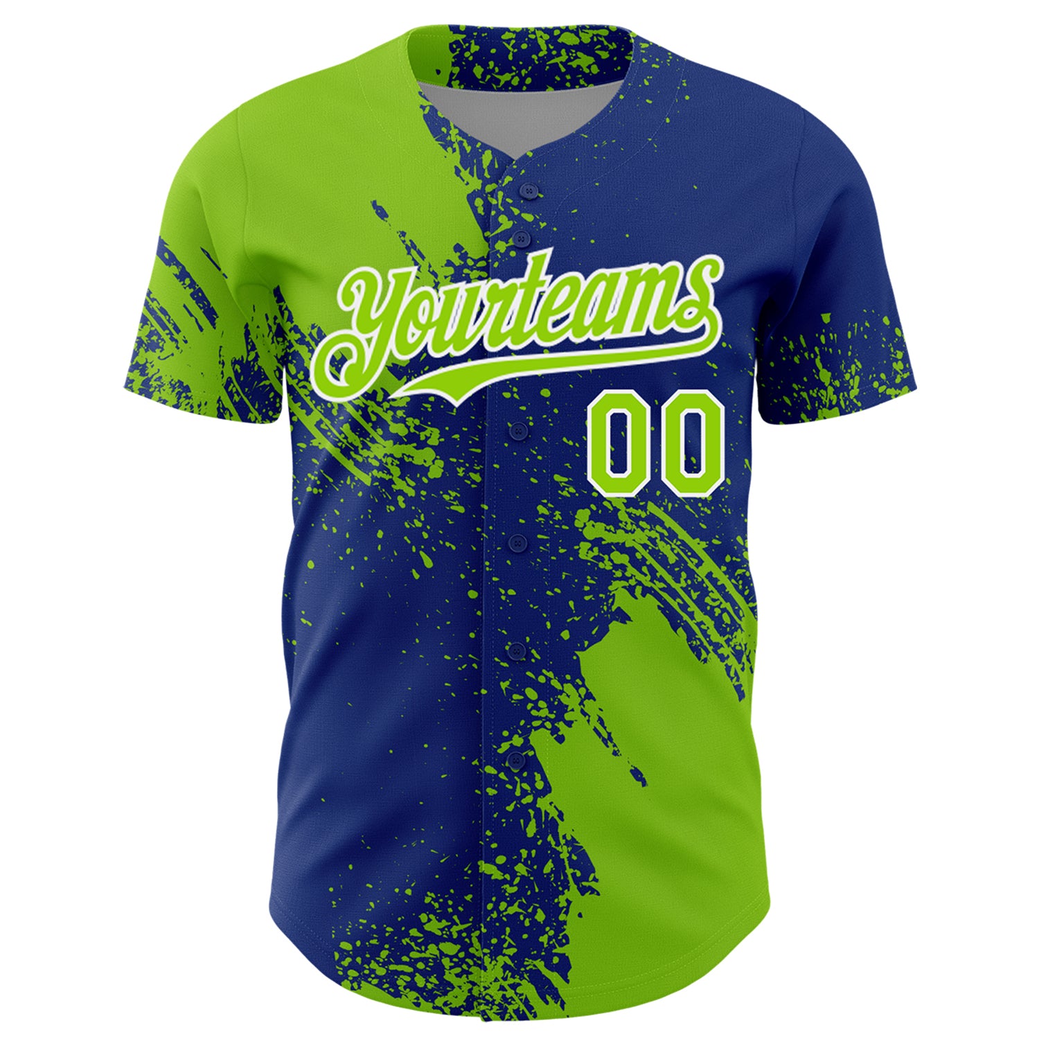 Custom Neon Green Royal-White 3D Pattern Design Abstract Brush Stroke Authentic Baseball Jersey