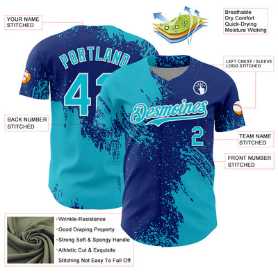 Custom Lakes Blue Royal-White 3D Pattern Design Abstract Brush Stroke Authentic Baseball Jersey