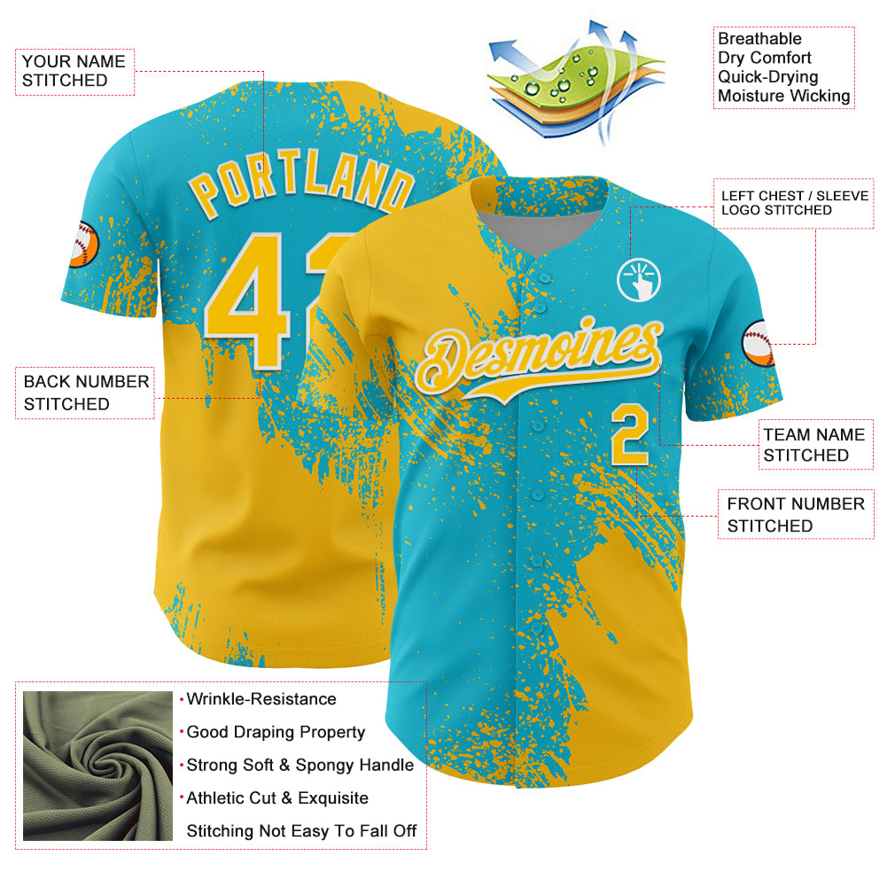 Custom Yellow Lakes Blue-White 3D Pattern Design Abstract Brush Stroke Authentic Baseball Jersey