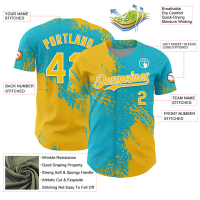 Custom Yellow Lakes Blue-White 3D Pattern Design Abstract Brush Stroke Authentic Baseball Jersey