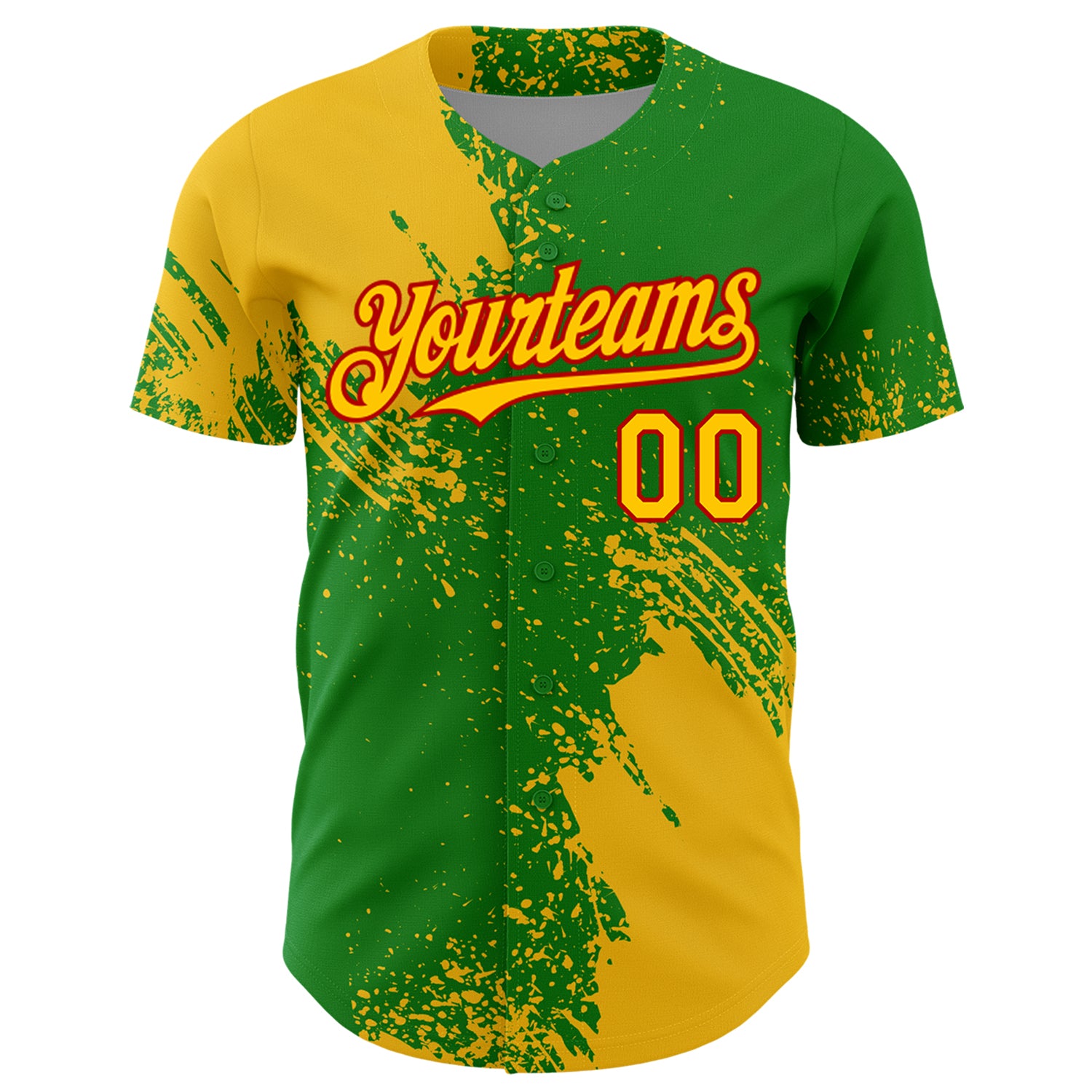 Custom Yellow Grass Green-Red 3D Pattern Design Abstract Brush Stroke Authentic Baseball Jersey