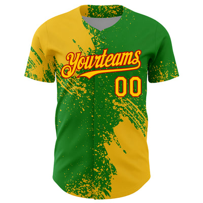 Custom Yellow Grass Green-Red 3D Pattern Design Abstract Brush Stroke Authentic Baseball Jersey