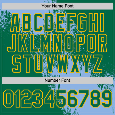 Custom Light Blue Kelly Green-Gold 3D Pattern Design Abstract Brush Stroke Authentic Baseball Jersey