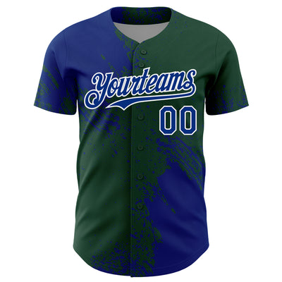 Custom Royal Green-White 3D Pattern Design Abstract Brush Stroke Authentic Baseball Jersey