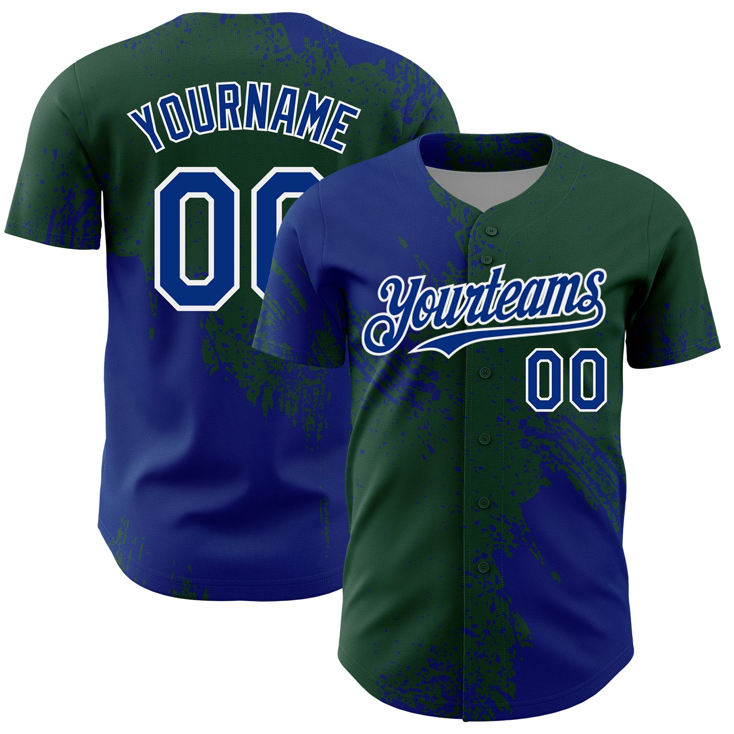 Custom Royal Green-White 3D Pattern Design Abstract Brush Stroke Authentic Baseball Jersey
