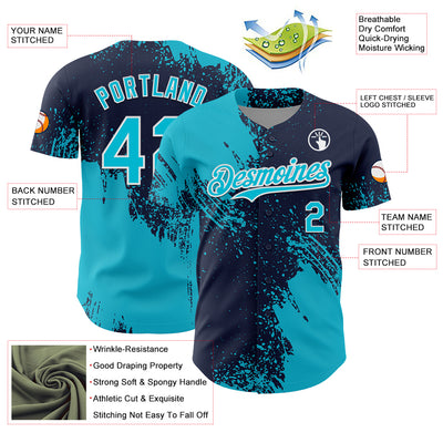 Custom Lakes Blue Navy-White 3D Pattern Design Abstract Brush Stroke Authentic Baseball Jersey