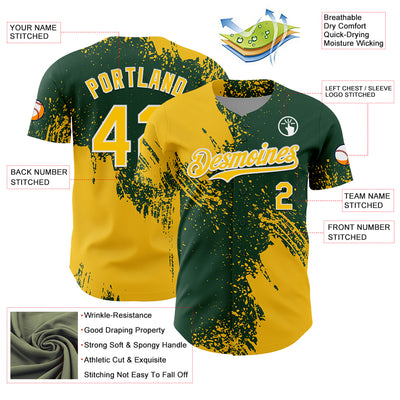 Custom Yellow Green-White 3D Pattern Design Abstract Brush Stroke Authentic Baseball Jersey