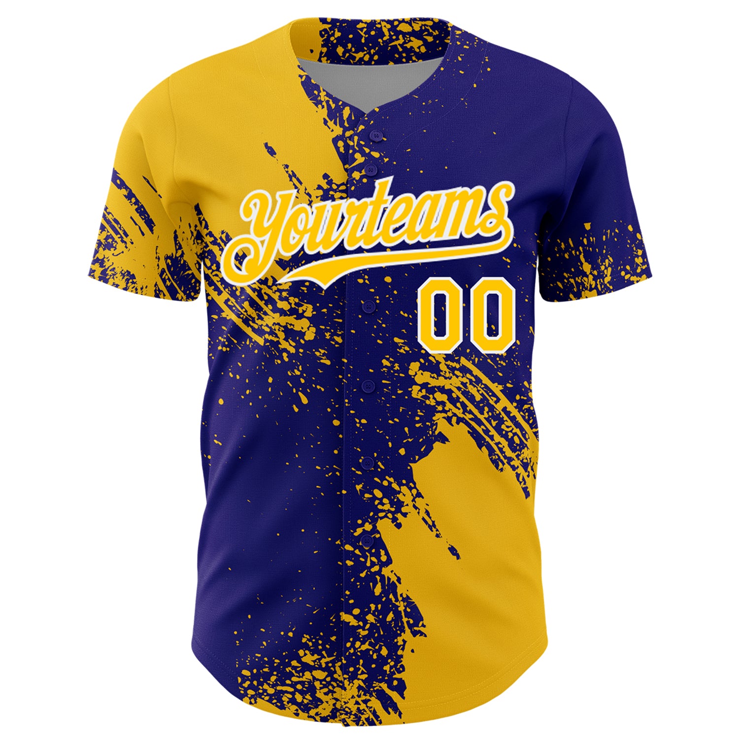 Custom Yellow Dark Purple-White 3D Pattern Design Abstract Brush Stroke Authentic Baseball Jersey