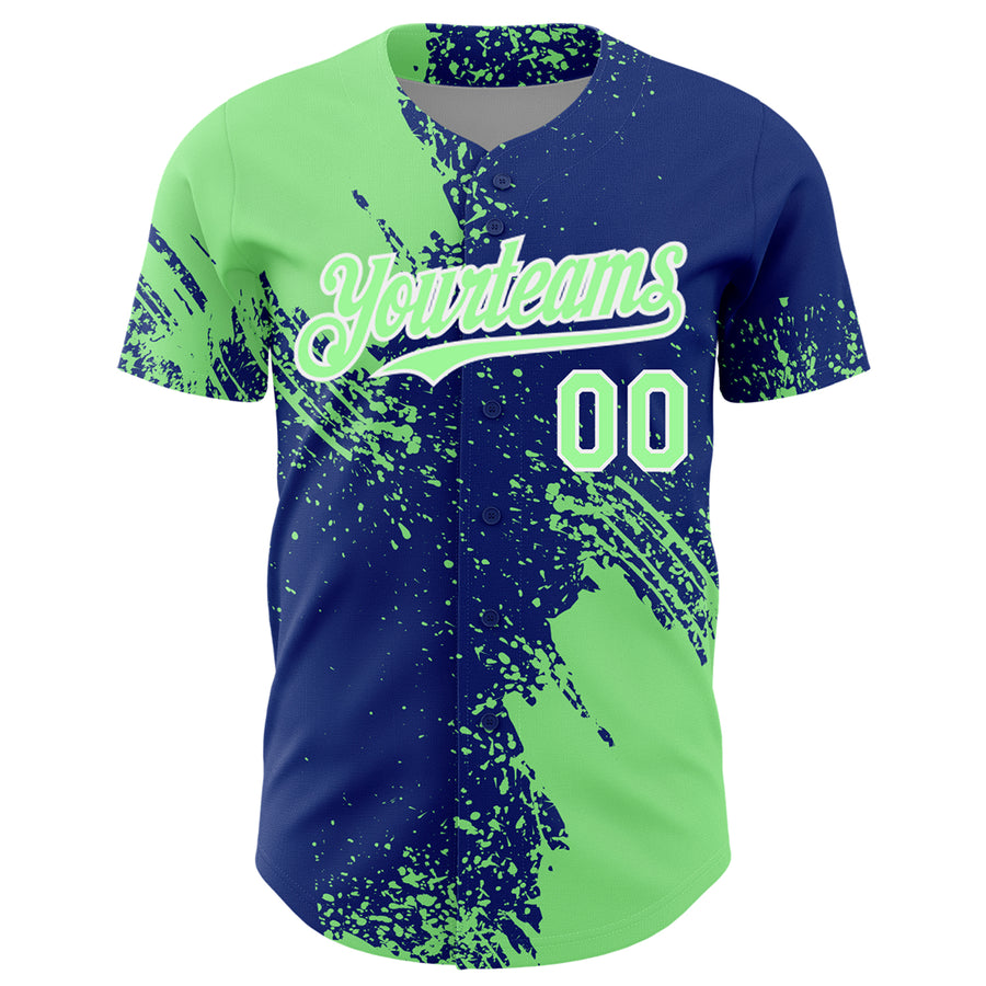 Custom Pea Green Royal-White 3D Pattern Design Abstract Brush Stroke Authentic Baseball Jersey