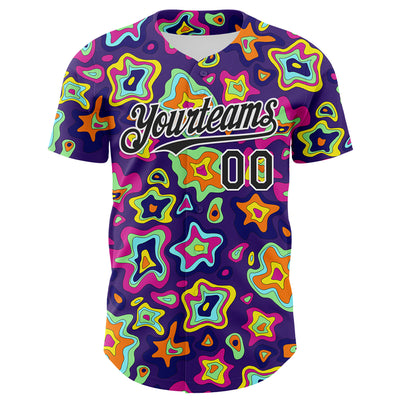 Custom Purple Black-White 3D Pattern Design Rave Psychedelic Fluid Art Authentic Baseball Jersey