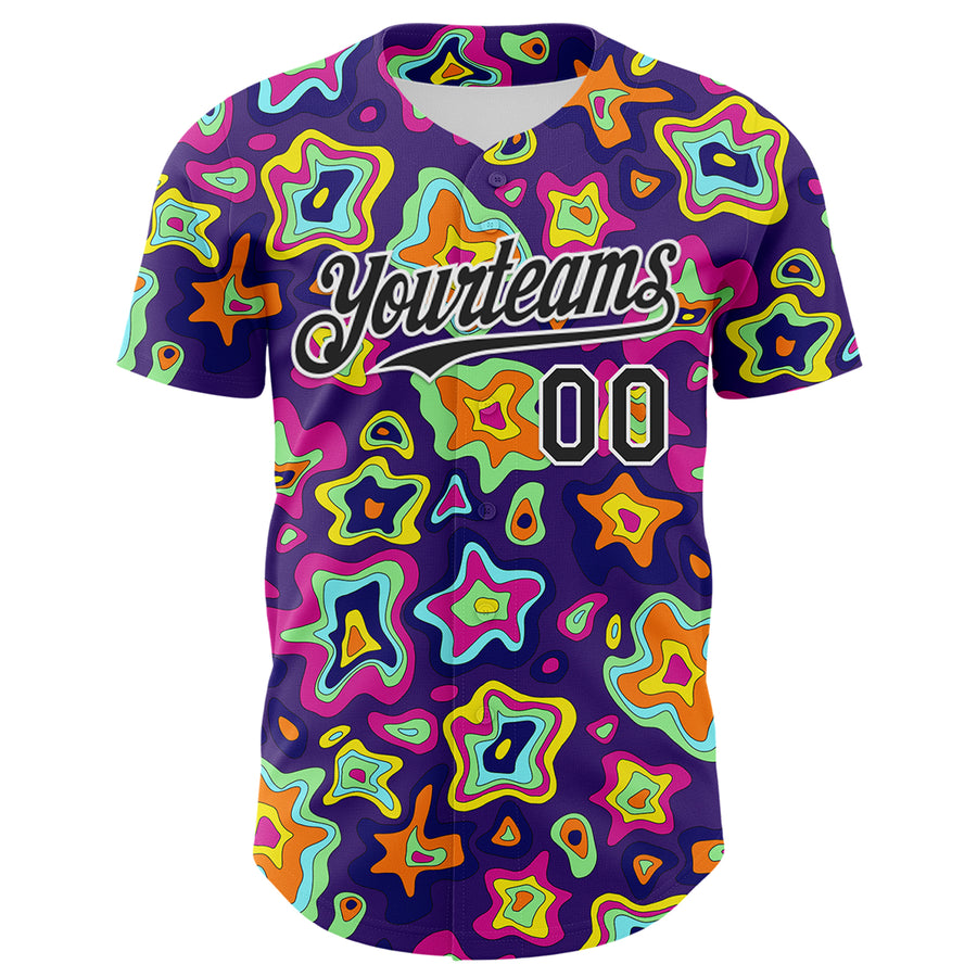 Custom Purple Black-White 3D Pattern Design Rave Psychedelic Fluid Art Authentic Baseball Jersey