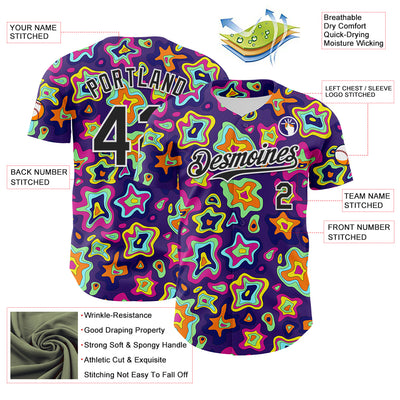 Custom Purple Black-White 3D Pattern Design Rave Psychedelic Fluid Art Authentic Baseball Jersey