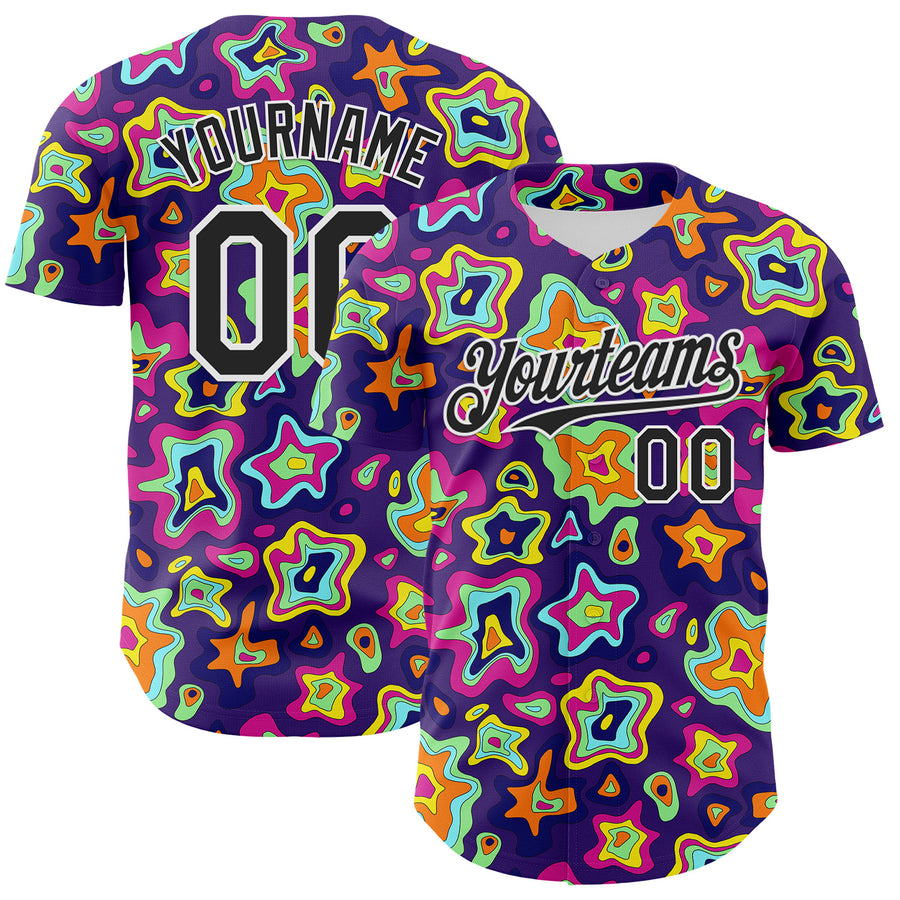 Custom Purple Black-White 3D Pattern Design Rave Psychedelic Fluid Art Authentic Baseball Jersey