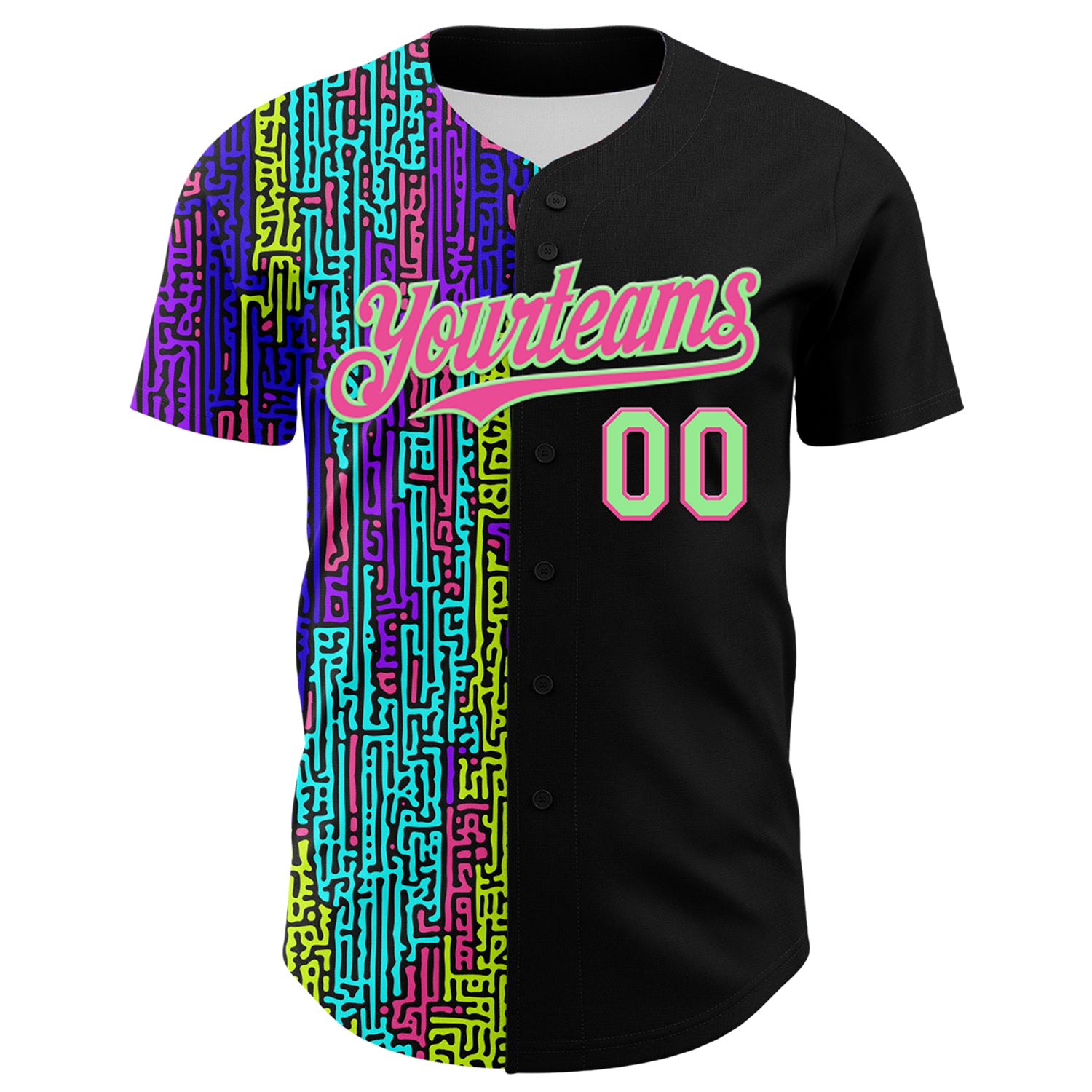 Custom Black Pea Green-Pink 3D Pattern Design Rave Psychedelic Neon Fluid Art Authentic Baseball Jersey