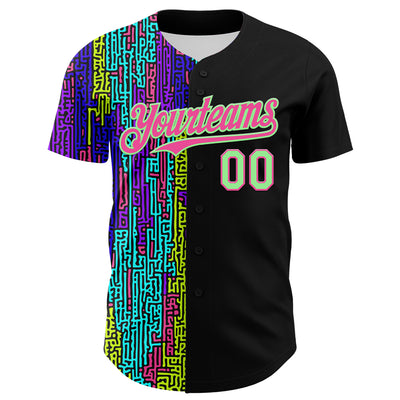 Custom Black Pea Green-Pink 3D Pattern Design Rave Psychedelic Neon Fluid Art Authentic Baseball Jersey