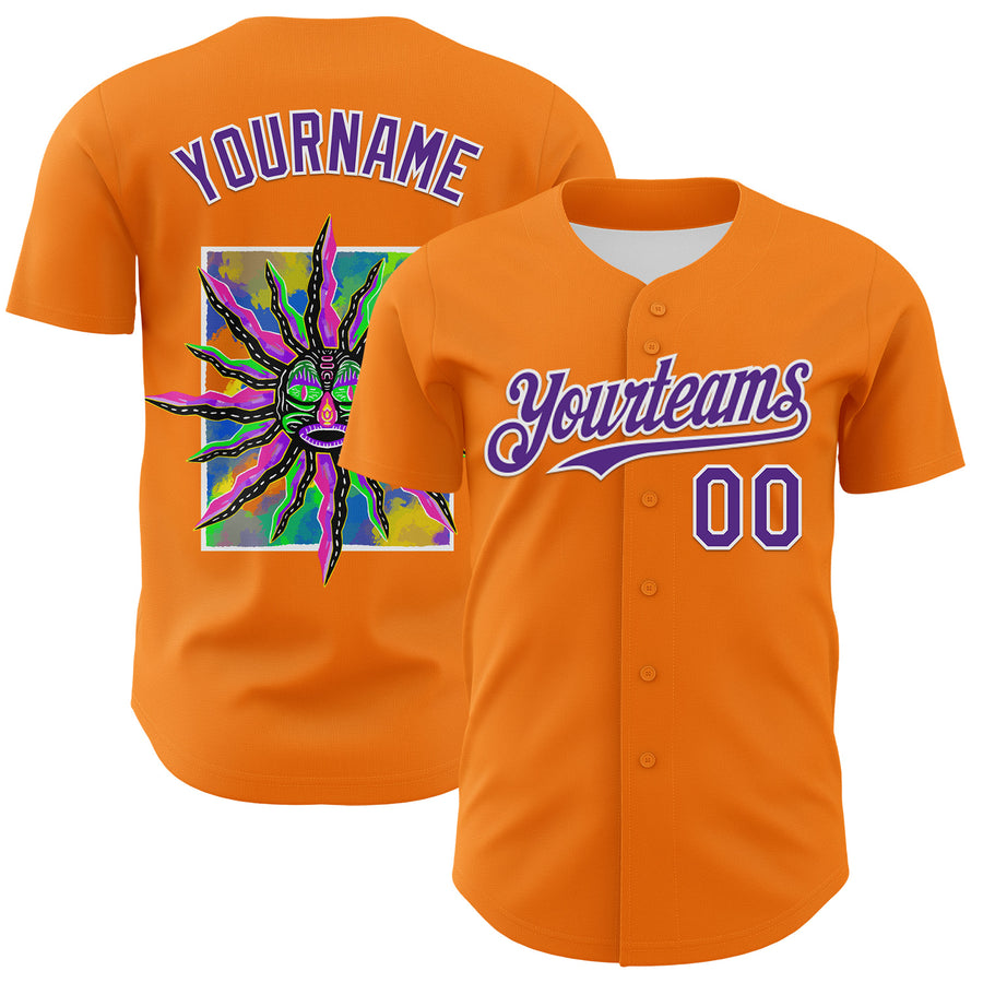 Custom Bay Orange Purple-White 3D Pattern Design Rave Psychedelic Neon Fluid Art Authentic Baseball Jersey