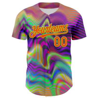 Custom Gray Orange-Neon Green 3D Pattern Design Rave Psychedelic Neon Fluid Art Authentic Baseball Jersey