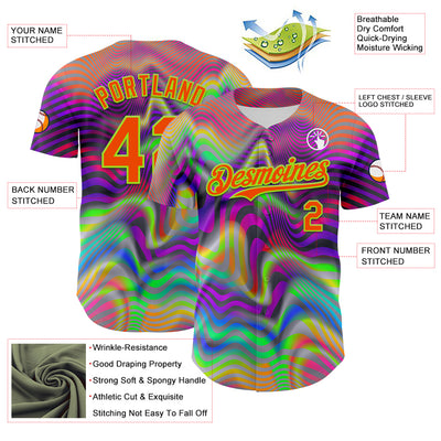 Custom Gray Orange-Neon Green 3D Pattern Design Rave Psychedelic Neon Fluid Art Authentic Baseball Jersey