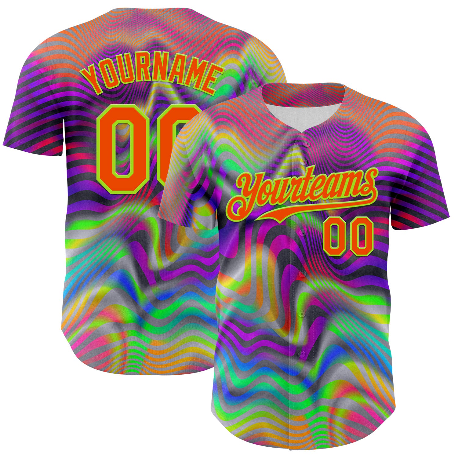 Custom Gray Orange-Neon Green 3D Pattern Design Rave Psychedelic Neon Fluid Art Authentic Baseball Jersey