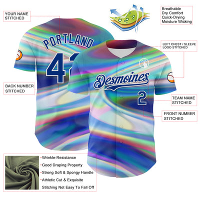 Custom White Royal 3D Pattern Design Rave Psychedelic Holographic Vaporwave Style Authentic Baseball Jersey