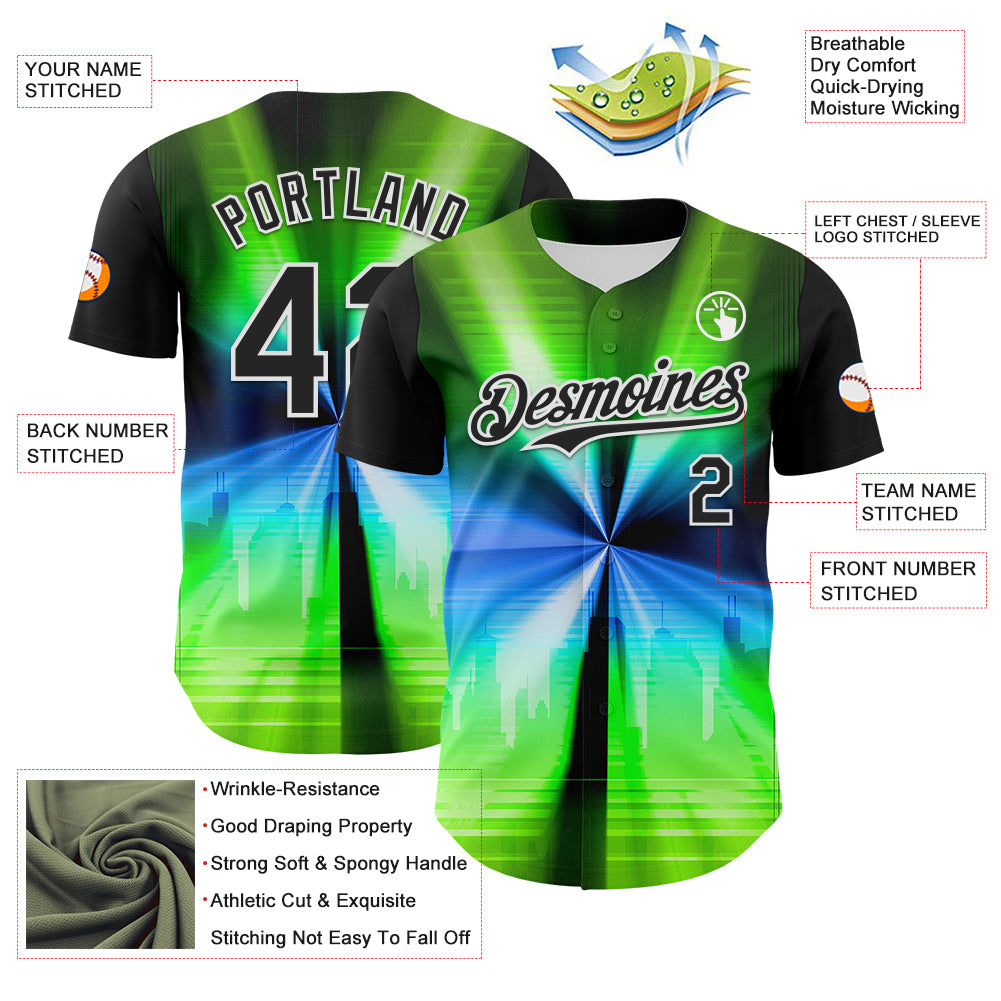Custom Black White 3D Pattern Design Rave Psychedelic Aurora Authentic Baseball Jersey