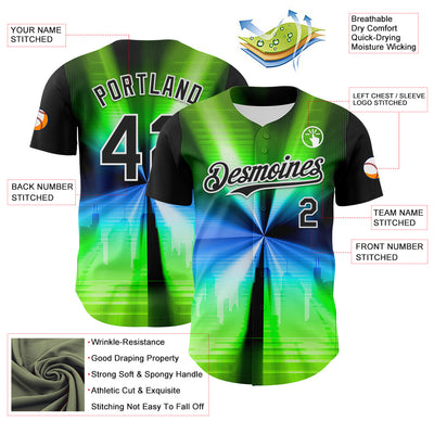 Custom Black White 3D Pattern Design Rave Psychedelic Aurora Authentic Baseball Jersey