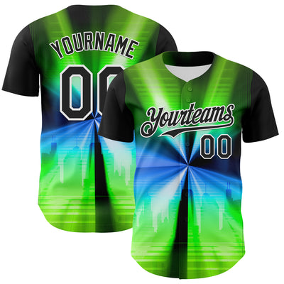 Custom Black White 3D Pattern Design Rave Psychedelic Aurora Authentic Baseball Jersey