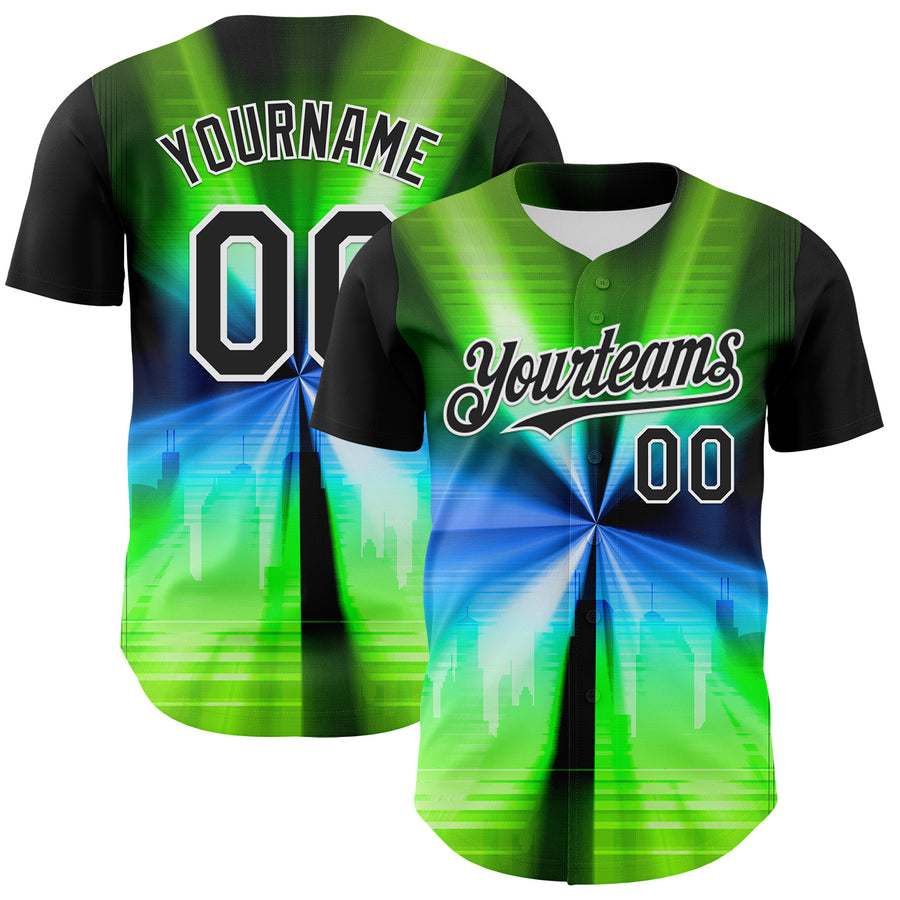Custom Black White 3D Pattern Design Rave Psychedelic Aurora Authentic Baseball Jersey