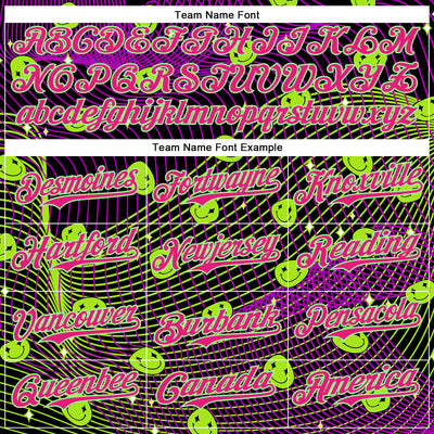 Custom Black Hot Pink-Pea Green 3D Pattern Design Rave Psychedelic Emoji Smile Authentic Baseball Jersey