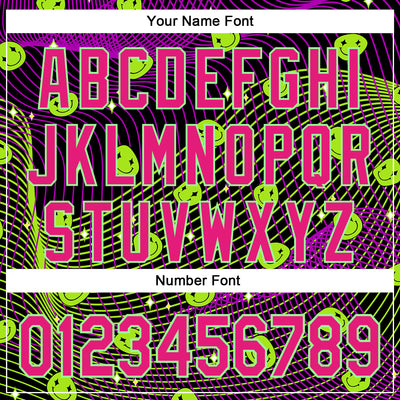 Custom Black Hot Pink-Pea Green 3D Pattern Design Rave Psychedelic Emoji Smile Authentic Baseball Jersey