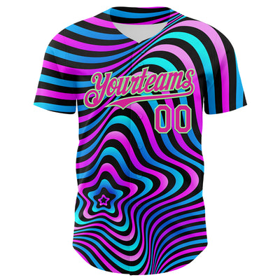 Custom Black Deep Pink-Pea Green 3D Pattern Design Rave Psychedelic Fluid Art Authentic Baseball Jersey