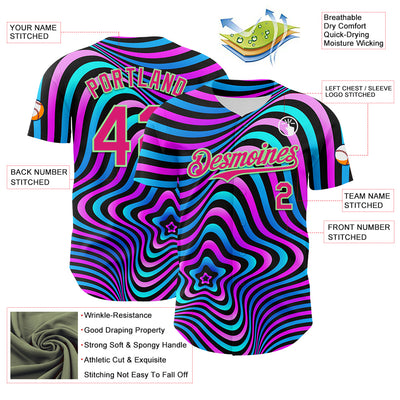 Custom Black Deep Pink-Pea Green 3D Pattern Design Rave Psychedelic Fluid Art Authentic Baseball Jersey