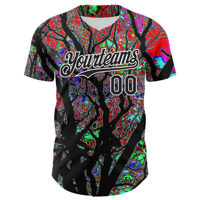 Custom Black White 3D Pattern Design Rave Psychedelic Tree Authentic Baseball Jersey