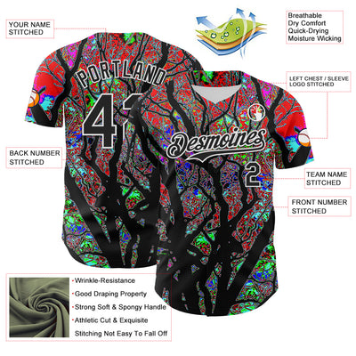 Custom Black White 3D Pattern Design Rave Psychedelic Tree Authentic Baseball Jersey