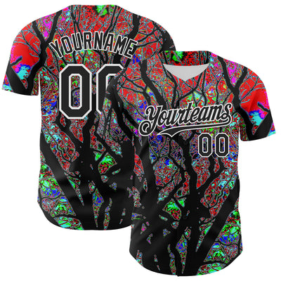 Custom Black White 3D Pattern Design Rave Psychedelic Tree Authentic Baseball Jersey