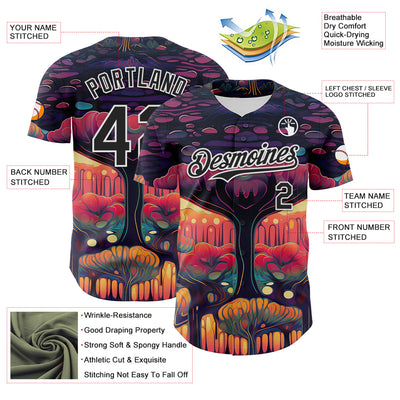 Custom Black White 3D Pattern Design Rave Psychedelic Forest Authentic Baseball Jersey
